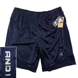AND1 Basketball Shorts Core Mesh 11" Inseam Logo Navy Blue Baggy Men XL